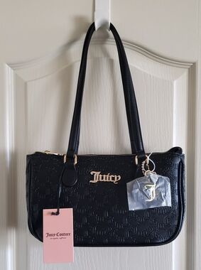 Juicy Couture "Pep In Her Step" Black Liquorice Shoulder Bag Heart Bag Charm NWT